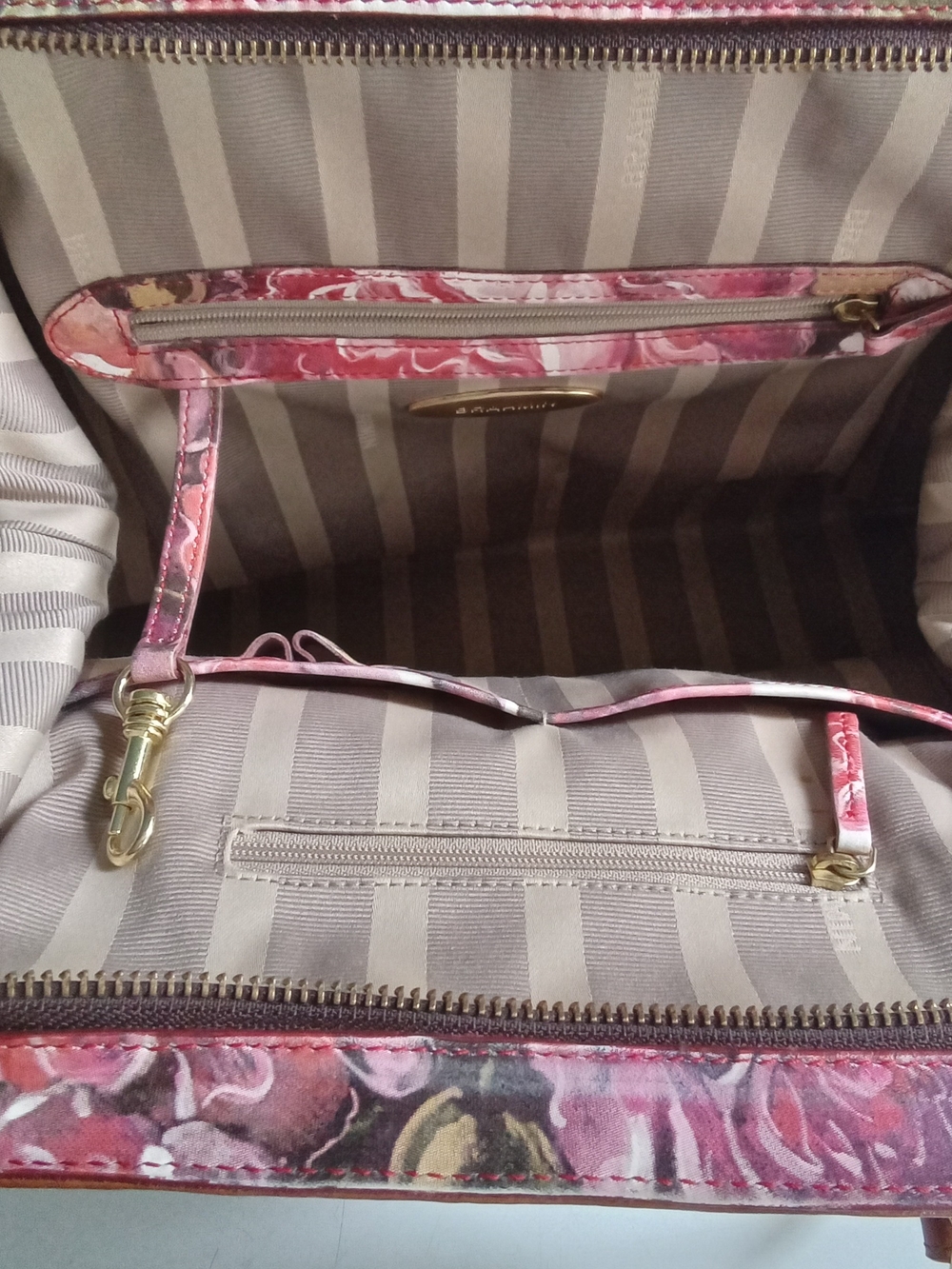 Brahmin Floral Satchel Pink Tan Leather Doctor Bag Crossbody Handbag - Picture 8 of 9